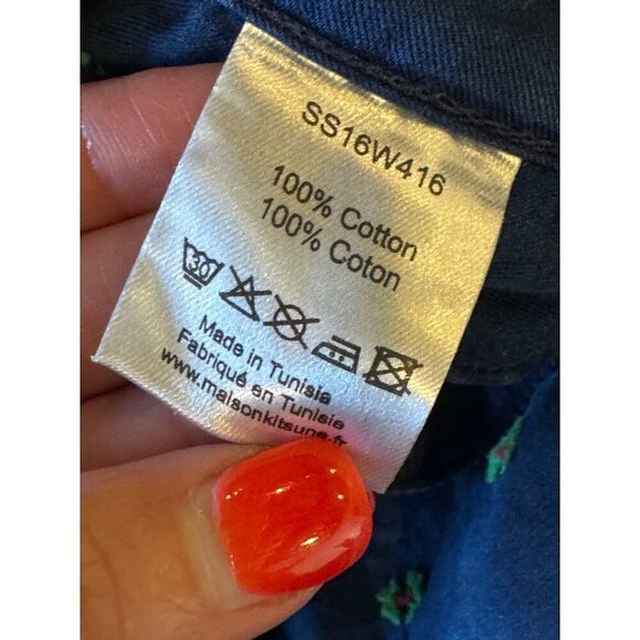 Maison Kitsune Dress Women 8 Blue Floral Cotton‎ Button Detail Tie Back Mini - Picture 12 of 12